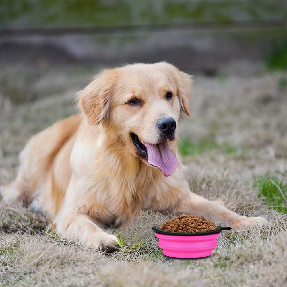 Collapsible Dog Bowl Portable Foldable Dog Travel Bowls Pets Cats Puppies Water Feeding Bowls for Walking Camping Outdoors (Small, Pink)